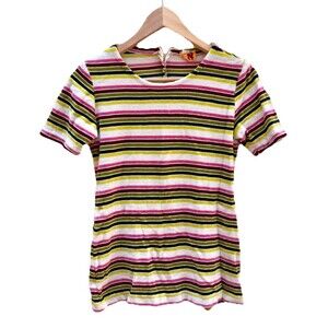 In Sport 80s 90s Vintage Womens Activewear Striped Velour Terrycloth T Shirt Top